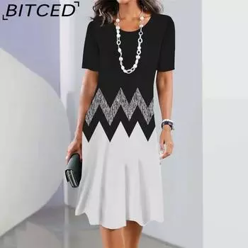 BITCED Женская мода лето весна цветочный принт короткий рукав О-образный вырез повседневные платья S
