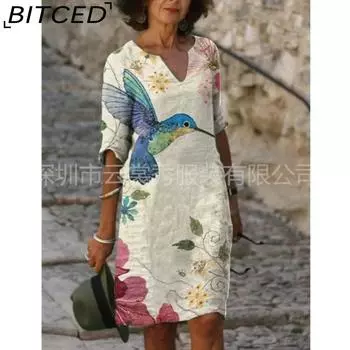 BITCED Женская мода лето весна цветочный принт повседневные платья 2/1 рукав V-образный вырез S