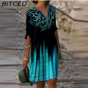 BITCED Женская мода лето весна цветочный принт короткий рукав V-образный вырез повседневные платья S