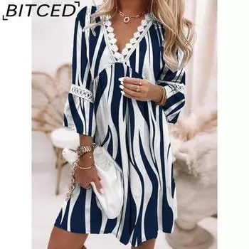 BITCED Женская мода лето весна цветочный принт повседневные платья с рукавом 3/4 и V-образным вырезом S белый