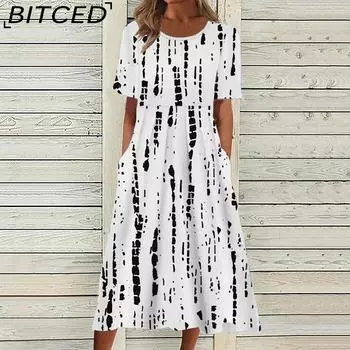 BITCED Женская мода лето весна короткие рукава О-образный вырез повседневные платья S