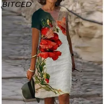 BITCED Женская мода лето весна короткие рукава V-образный вырез повседневные платья S
