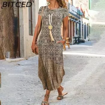 BITCED Женская мода лето весна короткие рукава О-образный вырез повседневные платья S