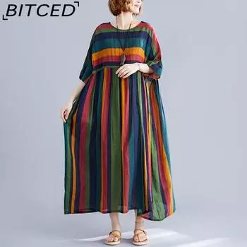 BITCED Женская мода лето весна короткий рукав О-образный вырез повседневные платья Anteef легкое платье свободного покроя one Size разноцветный