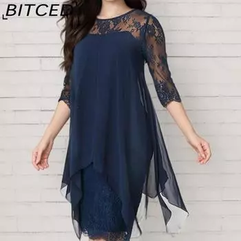 BITCED Женская мода лето весна однотонный принт рукав 2/1 О-образный вырез повседневные платья S бордовый