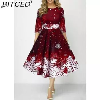 BITCED Женская мода лето весна однотонный принт рукав 3/4 О-образный вырез повседневные платья S фиолетовый