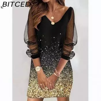 BITCED Женская мода лето весна длинные рукава V-образный вырез повседневные платья S розовый