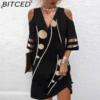 BITCED Женская мода лето весна повседневные платья с рукавом 3/4 и V-образным вырезом S