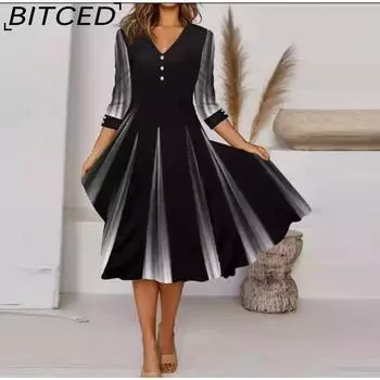 BITCED Женская мода лето весна повседневные платья с рукавом 3/4 и V-образным вырезом S