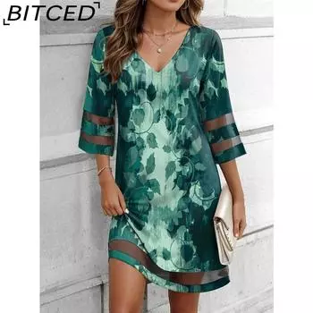 BITCED Женская мода лето весна повседневные платья с рукавом 3/4 и V-образным вырезом S