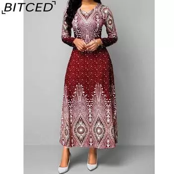 BITCED Женская мода Осень Зима Длинные рукава V-образный вырез Повседневные платья S красный