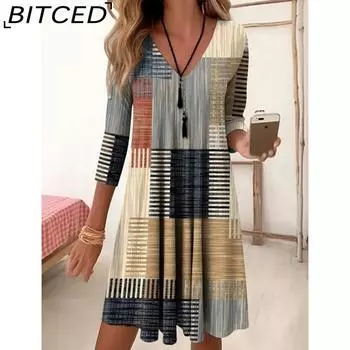 BITCED Женская мода осень-зима повседневные платья с V-образным вырезом S