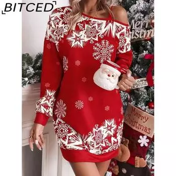 BITCED Женская мода осень-зима повседневные платья с длинным рукавом S красный