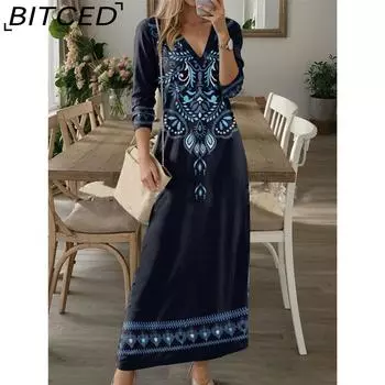 BITCED Женская мода осень-зима с длинным рукавом и V-образным вырезом повседневные платья S