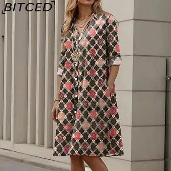 BITCED Женская мода осень-зима с длинным рукавом и V-образным вырезом повседневные платья S