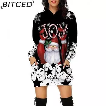 BITCED Женская мода осень-зима с длинным рукавом и капюшоном повседневные платья толстовки и свитшоты S