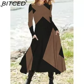 BITCED Женская мода осень-зима с длинным рукавом и круглым вырезом повседневные платья S