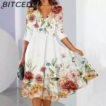 BITCED Женская мода осень-зима с длинным рукавом и V-образным вырезом повседневные платья S