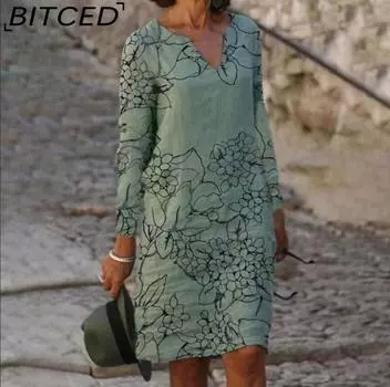 BITCED Женская мода осень-зима с длинным рукавом и V-образным вырезом повседневные платья S