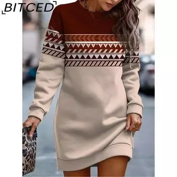 BITCED Женская мода осень-зима с длинным рукавом и круглым вырезом повседневные платья S