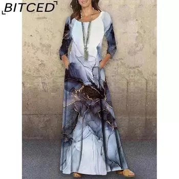 BITCED Женская мода осень-зима с длинным рукавом и круглым вырезом повседневные платья S