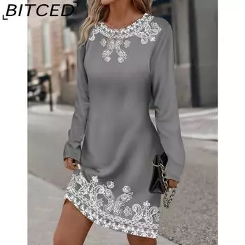 BITCED Женская мода осень-зима с длинным рукавом и круглым вырезом повседневные платья S чёрный