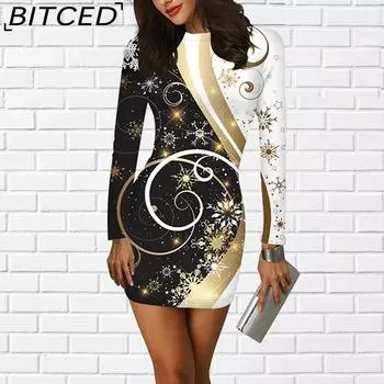 BITCED Женская мода осень-зима с длинным рукавом и круглым вырезом повседневные платья S