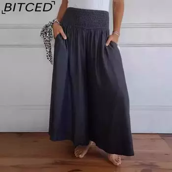 BITCED Женская мода повседневная коллекция с широкими штанинами и эластичным поясом Широкие брюки S черный серый