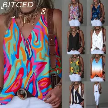 BITCED Женская мода повседневная однотонная летняя безрукавка с V-образным вырезом из полиэстера S белый