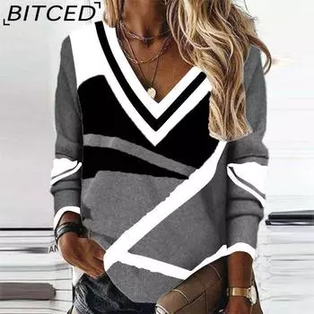 BITCED Женская мода повседневная осень-зима с длинным рукавом и V-образным вырезом свободные свитера S