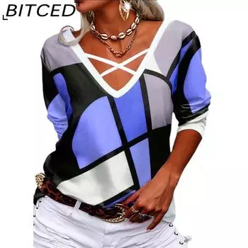 BITCED Женская мода повседневные летние блузки и рубашки с коротким рукавом и V-образным вырезом S