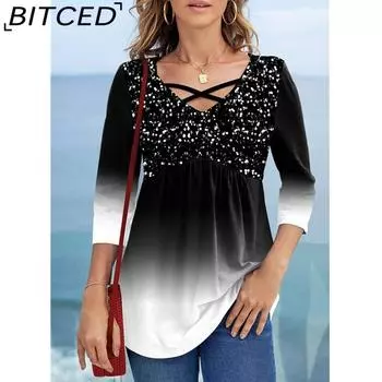 BITCED Женская мода повседневные летние блузки и рубашки с рукавом 3/4 и круглым вырезом S чёрный