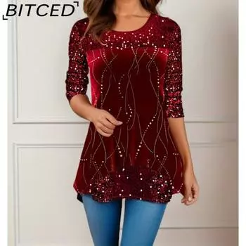 BITCED Женская мода повседневные осенне-зимние блузки и рубашки с длинным рукавом и круглым вырезом S фиолетовый