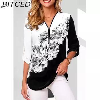 BITCED Женская мода повседневные осенне-зимние блузки и рубашки с длинным рукавом и V-образным вырезом S