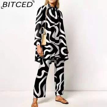 BITCED Женская мода с длинным рукавом поло воротник брюки костюмы S