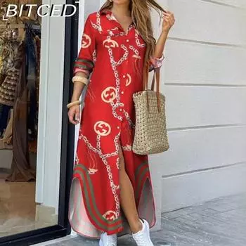 BITCED Женская мода весна/лето сексуальная рубашка длинное платье платья с длинным рукавом S синий
