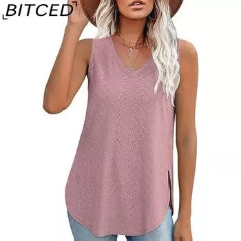 BITCED, женская однотонная футболка с v-образным вырезом и разрезом на весну/лето, жилет, женский S белый