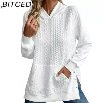 BITCED Женская однотонная толстовка с капюшоном большого размера с длинным рукавом на осень и зиму XL белый