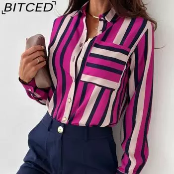 BITCED Женская осенняя мода с длинным рукавом и V-образным вырезом, женская рубашка, блузка S розовый