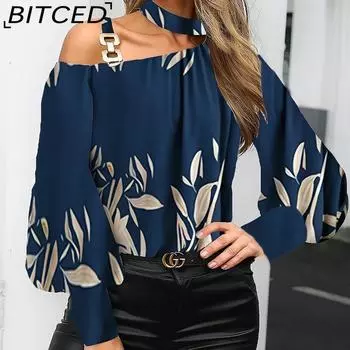 BITCED Женская осенняя рубашка с длинным рукавом и металлическими пуговицами, блузка с воротником-стойкой S разноцветный