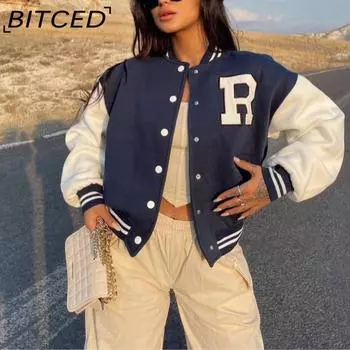 BITCED Женская повседневная модная толстовка с принтом и толстым верхом с длинными рукавами в бейсбольной форме S красный