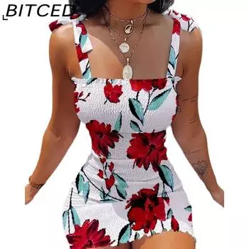 BITCED Женские облегающие платья с вырезом халтер и принтом, цельные, с облегающей талией S белый