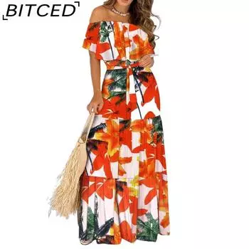 BITCED Женские летние платья с короткими рукавами и длинными рукавами без бретелек с оборками и завязками S жёлтый