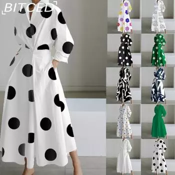 BITCED женские летние весенние модные однотонные повседневные платья-поло с длинным рукавом и высокой талией с принтом S белый