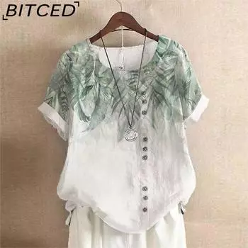 BITCED Женская мода повседневные летние блузки и рубашки с коротким рукавом и круглым вырезом S