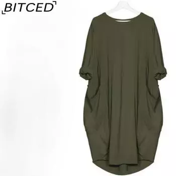 BITCED Женские повседневные свободные платья с длинным рукавом и карманами больших размеров S белый