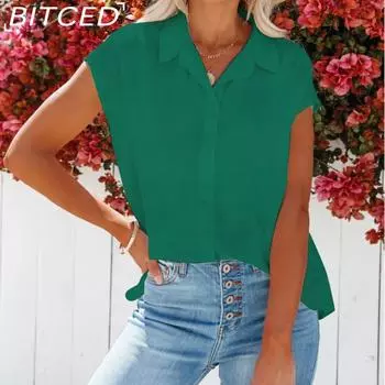 BITCED Женские рубашки Женские топы Без рукавов V-образный вырез Однотонные женские блузки S красный