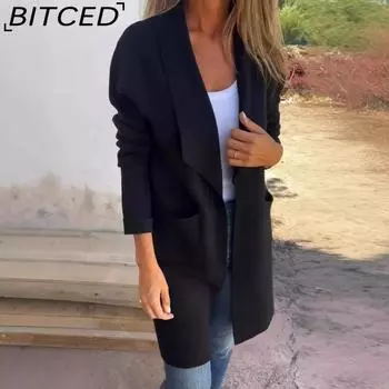 BITCED Женские винтажные повседневные куртки и пальто с решетчатым принтом, осенне-зимние куртки-поло с длинными рукавами и воротником S