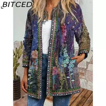 BITCED Женские винтажные повседневные осенне-зимние куртки и пальто с длинным рукавом и воротником-поло S