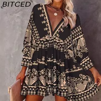 BITCED Женские винтажные женские платья свободного покроя с длинным рукавом на осень S чёрный